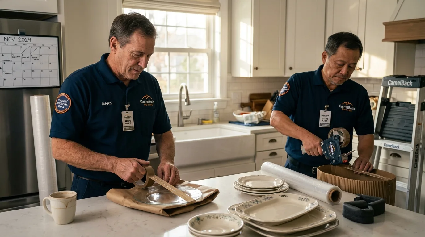 Professional crew packing kitchen dishware in Greensburg, IN